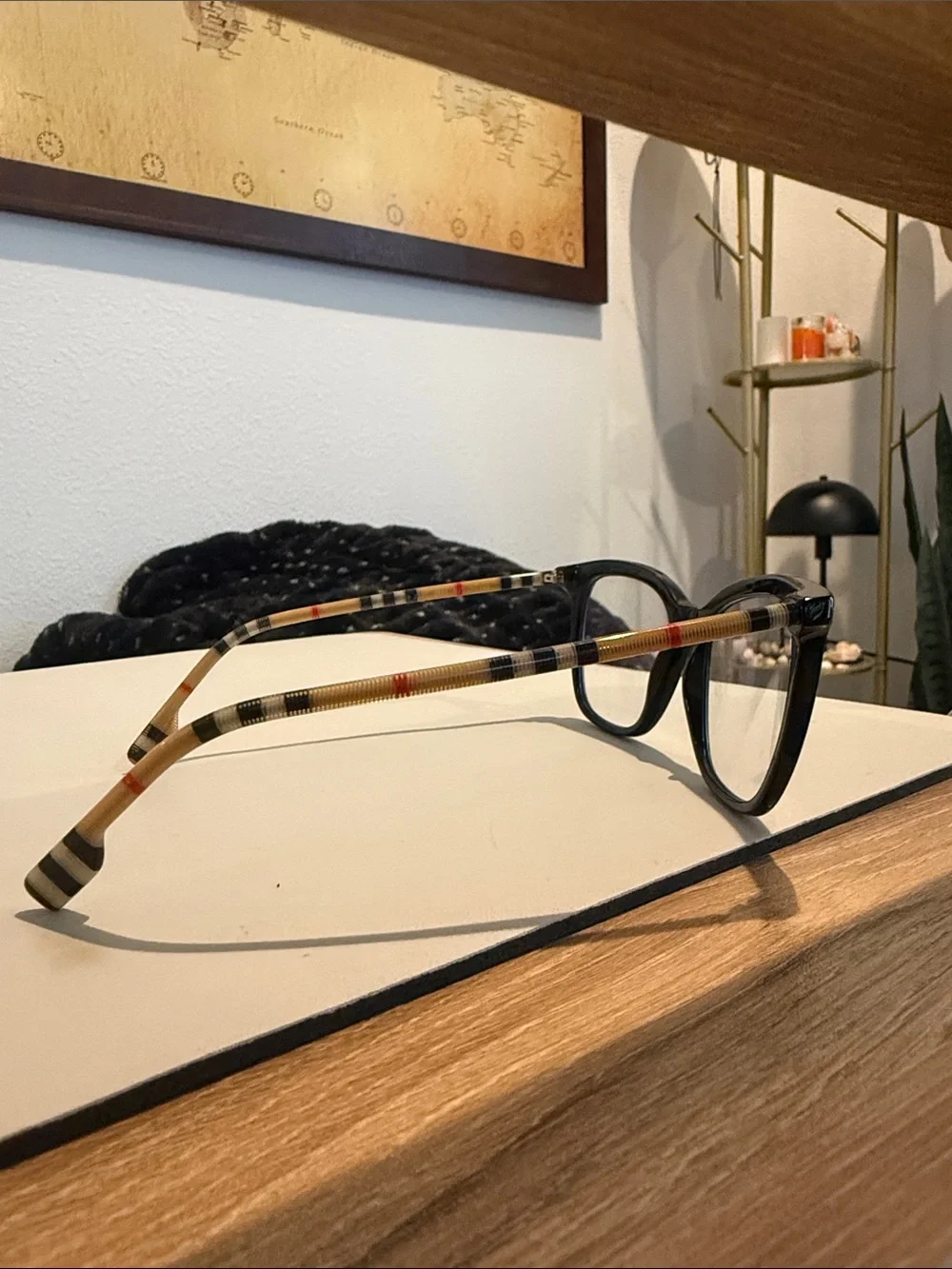 Burberry Black Cat-Eye Glasses with Signature Check Temples